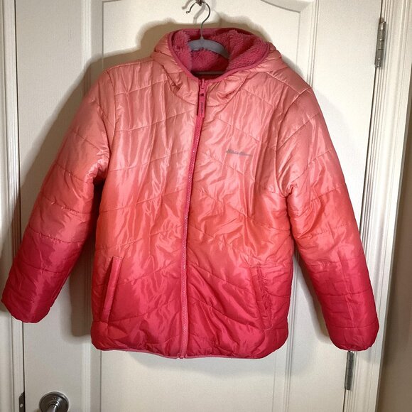 Eddie Bauer Girls Reversible Fleece Lined Puffer Coat Hooded Jacket Size X L - Picture 1 of 11